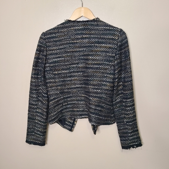 LOFT Open Front Striped Tweed Fringe Blazer - Picture 6 of 9